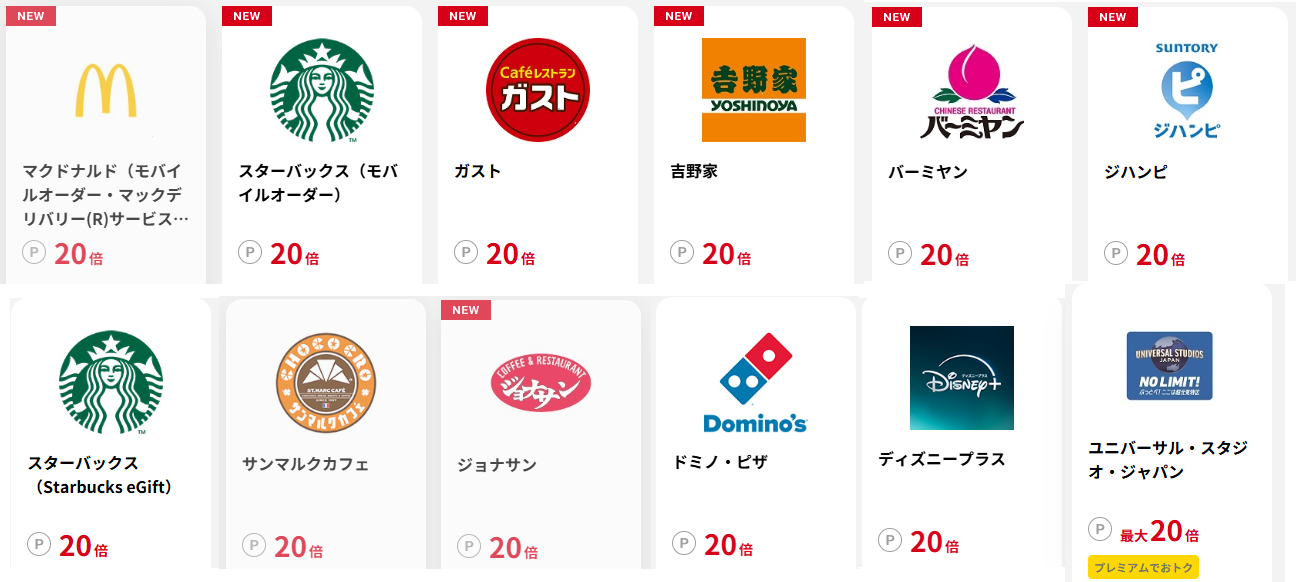 ポイント20倍店舗